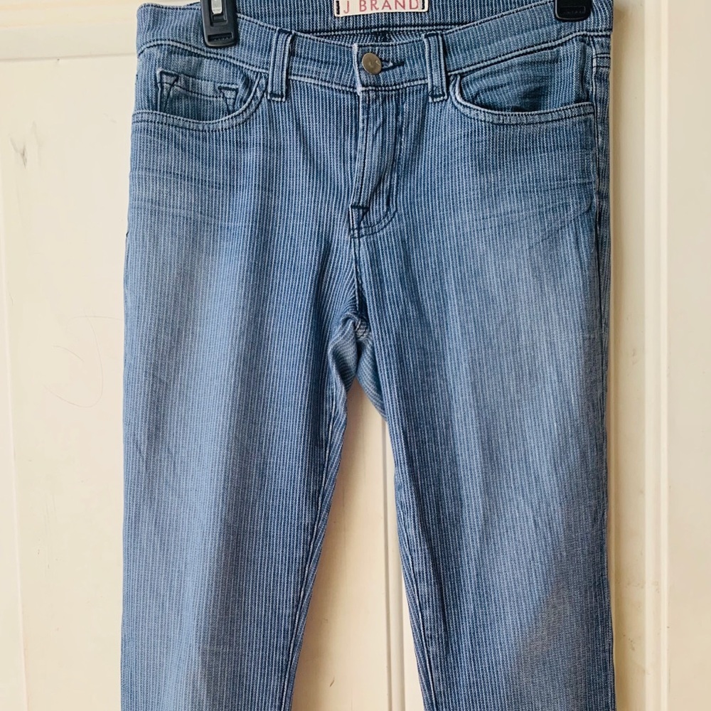 J Brand Railroad Stripe Skinny Jeans - Light Blue & White